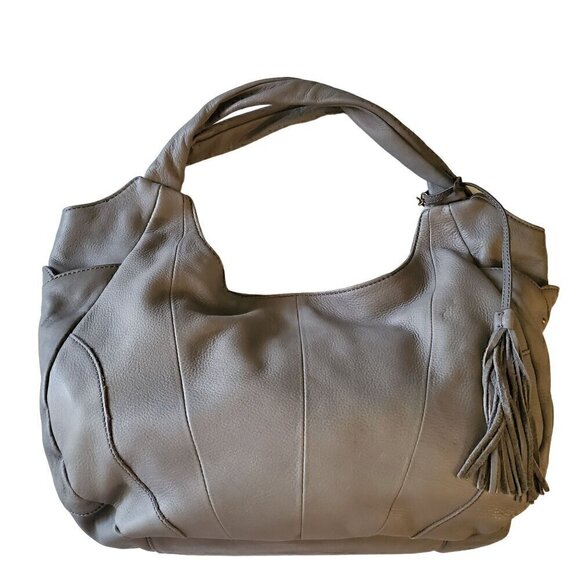 HOBO Handbags - HOBO Crescent Shaped Gray Leather Bag, Woman's Grey Shoulder Bag